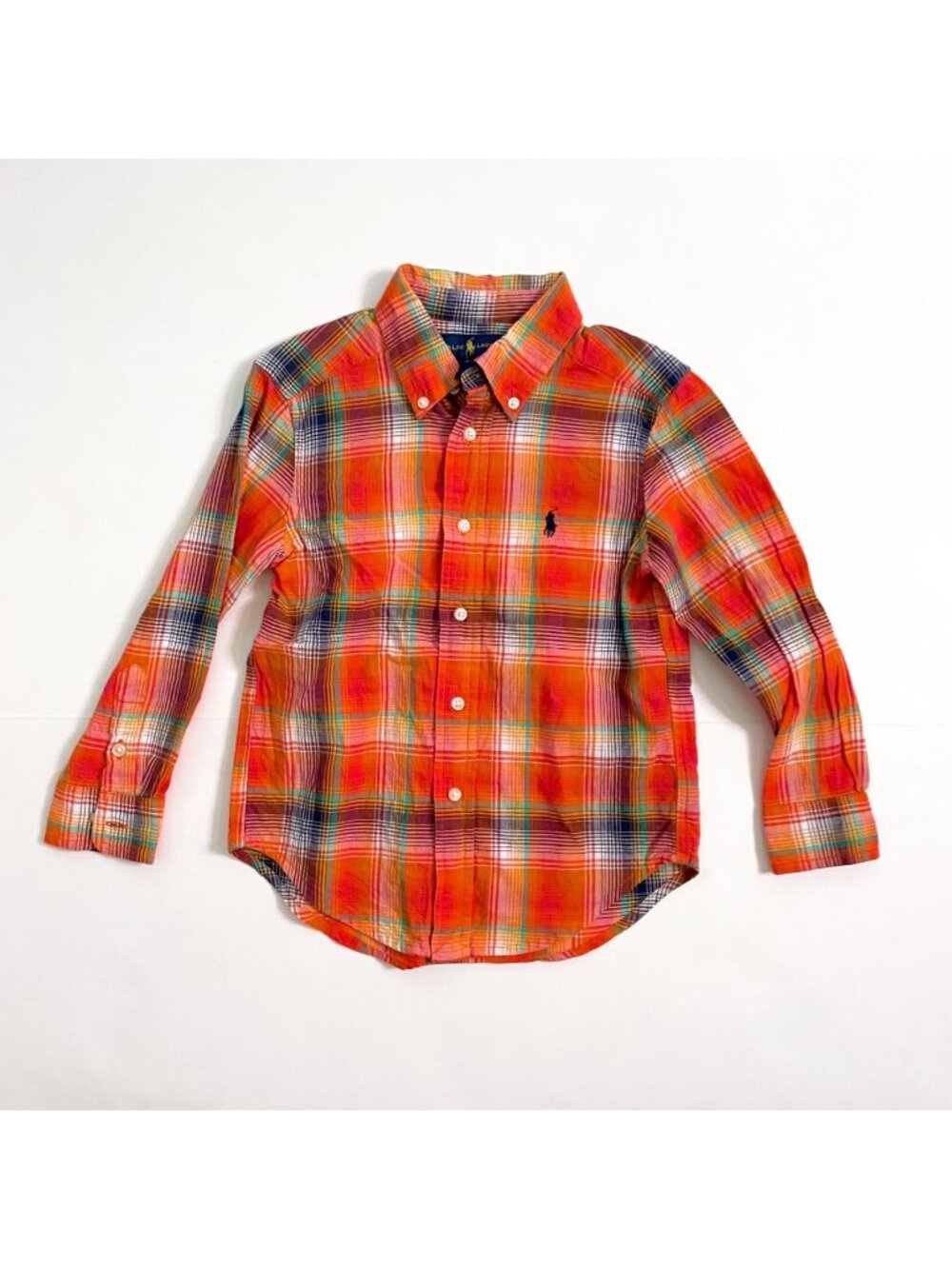 Polo Ralph Lauren Boys Orange Plaid Cotton Shirt, Size 4T